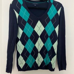 Tommy Hilfiger navy and teal argyle sweater